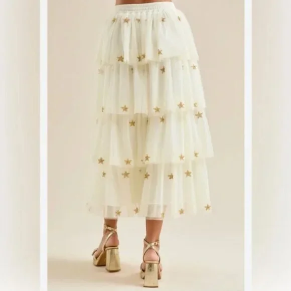 NWT Altar’d State Stars Tulle Tiered Ruffle Midi Fellyn Ballerina Skirt Sz M - Picture 3 of 15